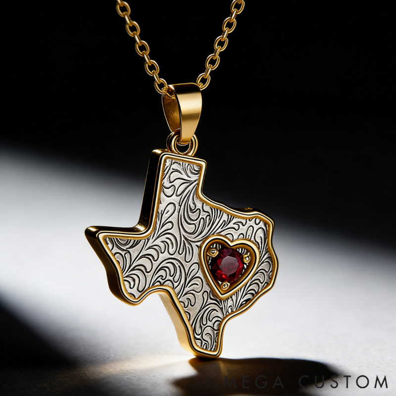 Personalized Sterling Silver Custom Home State Outline Name and Birthstone Necklace