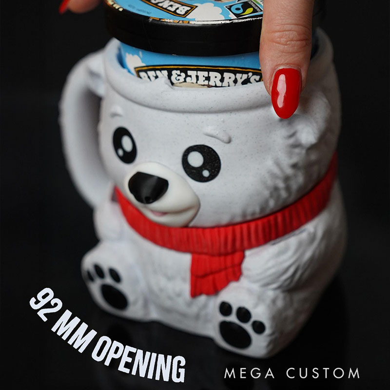 Polar Bear Ice Cream Pint Holder 3D Printed with Spoon Slots & Snack Drawer