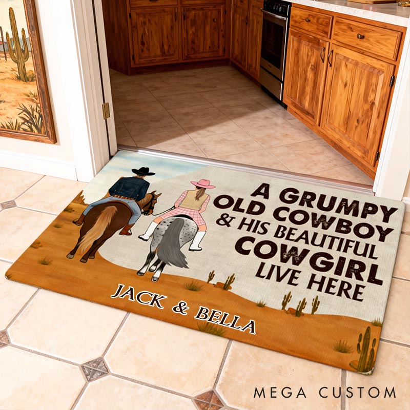 Personalized Cowboy and Cowgirl Doormat Farmhouse Decorative Mat Custom Funny Couple Western Cowboy Door Mat Grumpy Old Cowboy and His Cowgirl