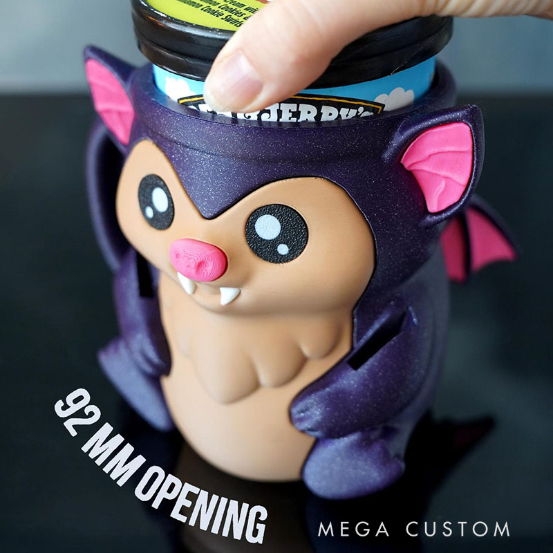 Bat Ice Cream Pint Holder 3D Printed with Spoon Slots & Snack Drawer