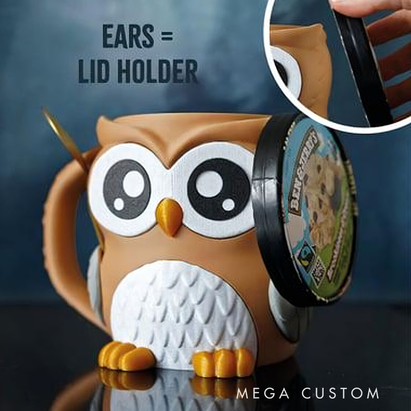 Owl Ice Cream Pint Holder 3D Printed with Spoon Slots & Snack Drawer