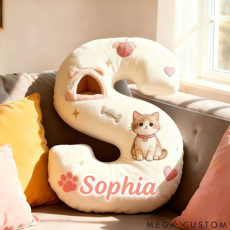 Personalized Cat Lover Cute Letter Pillow with Custom Name Pillow Graphic 3D Print