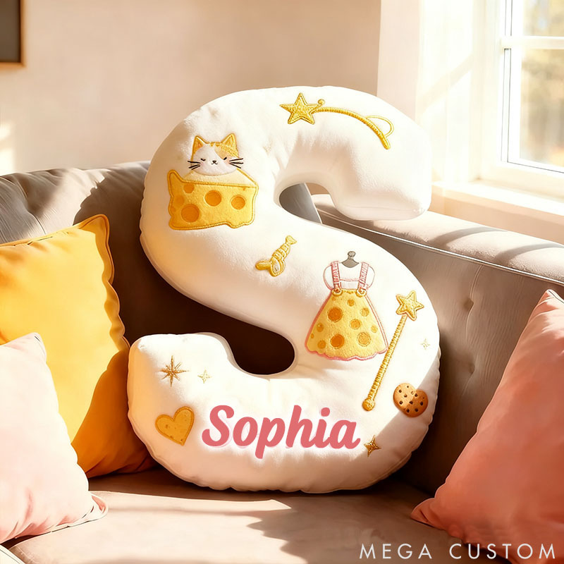 Personalized Cat Lover Cheese Letter Pillow with Custom Name Pillow for Kid Graphic 3D Print