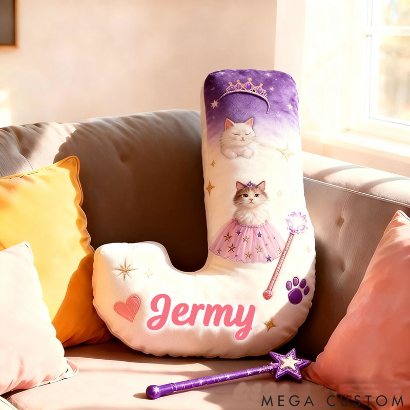 Personalized Cat Lover Princess Letter Pillow with Custom Name Pillow for Kid Graphic 3D Print