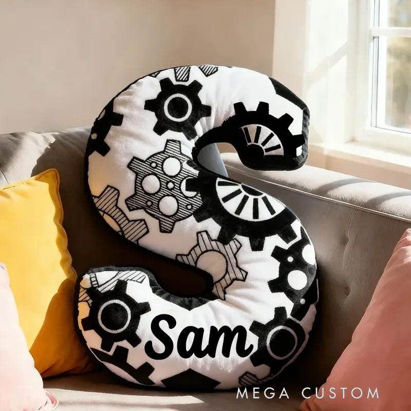 Personalized Cycling Gear Letter Pillow Graphic 3D Print Funny Letter Pillow Black And White Name Pillow Comfortable Travel Cushion for Riders Riding Lovers