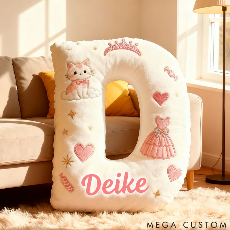 Personalized Cat Lover Princess Dress Letter Pillow with Custom Name Pillow for Kid Graphic 3D Print