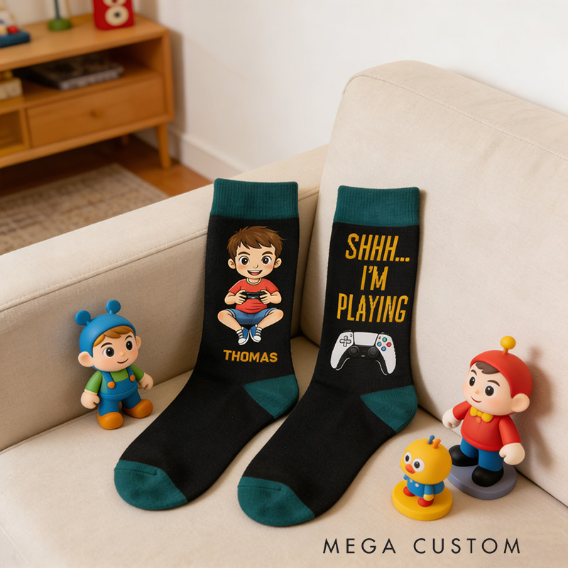 Personalized Game Controller Socks Gift for Kids Friends Gamers Perfect for Birthdays Holidays Christmas Party