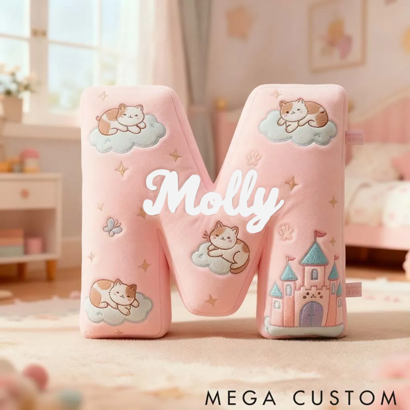 Personalized Cat Lover Pink Cats Letter Pillow Graphic 3D Print Pillow