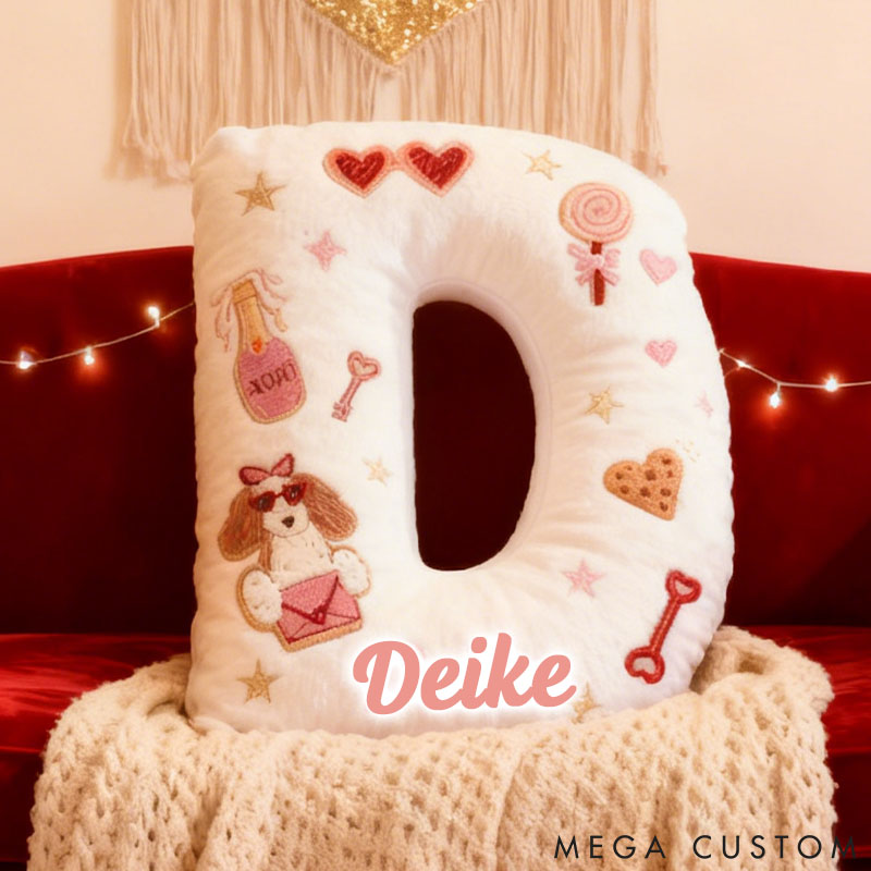 Personalized Dog Lover Love Letter Heart Couple Gift Letter Pillow with Custom Name Graphic 3D Print