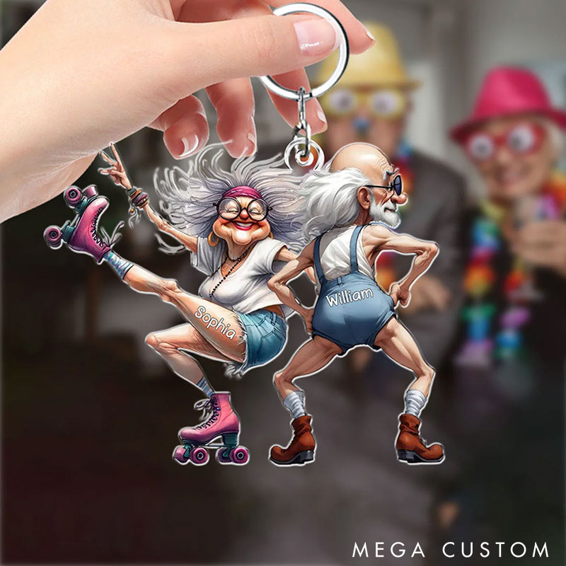 Personalized Quirky Funny Old Couple Elderly Couple Acrylic Keychain Romantic Gift for Wife Husband Valentine's Day Gift for Couple for Him Her