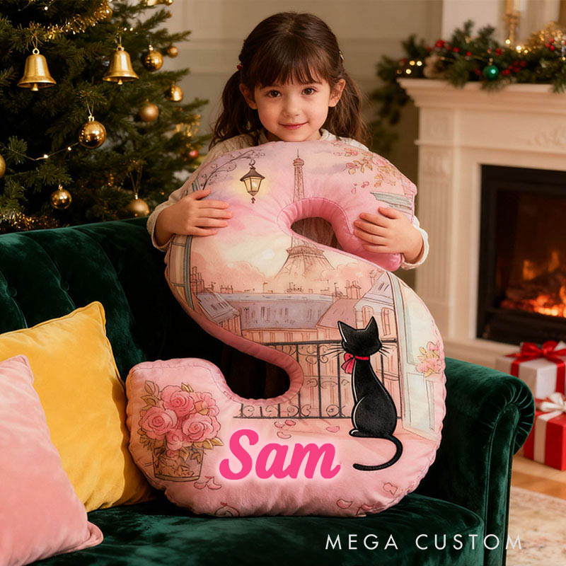 Personalized Cat Lover Flowers Black Cat Letter Pillow with Custom Name Graphic 3D Print