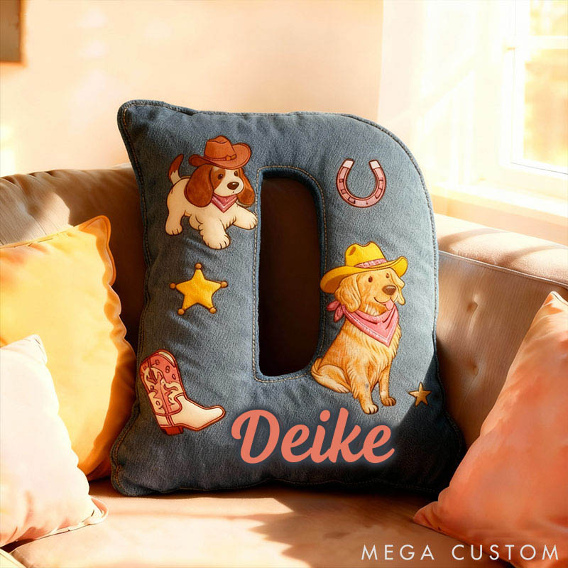 Personalized Dog Lover Cowboy Star Dog Letter Pillow with Custom Name Graphic 3D Print