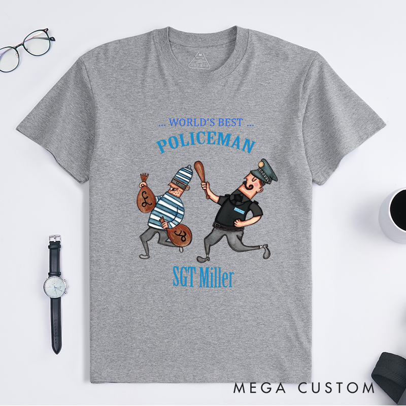 Personalized Cartoon Worlds Best Policeman Cartoon Design Gift for Police Officer T-Shirt