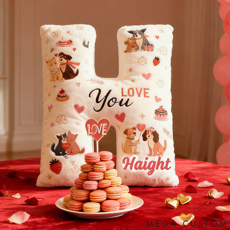 Personalized Dog Lover Couple Gift Letter Pillow with Custom Name Graphic 3D Print