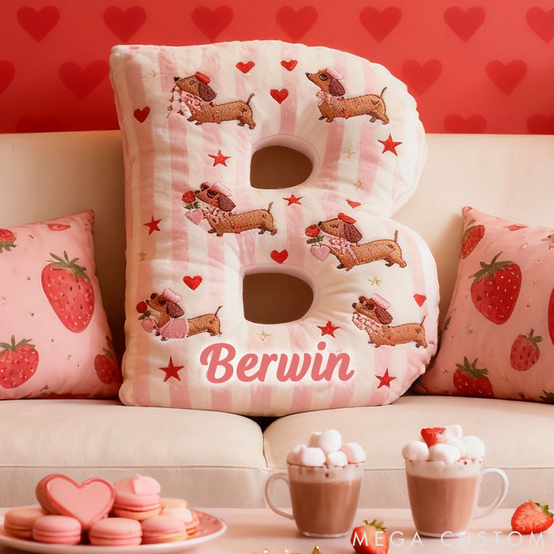 Personalized Dog Lover Dachshund Couple Gift Letter Pillow with Custom Name Graphic 3D Print