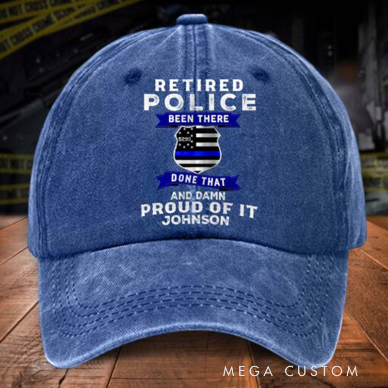 Personalized Retired Police Hat Custom Name Distressed Washed Cotton Baseball Cap Gift for Police Officers and Retired Law Enforcement
