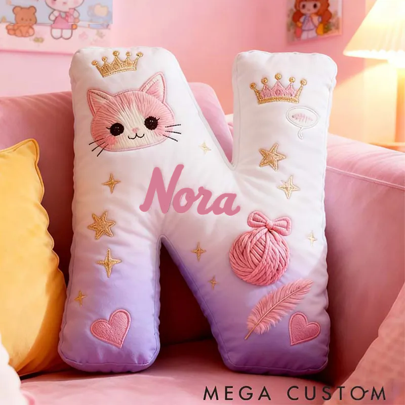Personalized Cat Lover Purple Cat Letter Pillow Graphic 3D Print Pillow