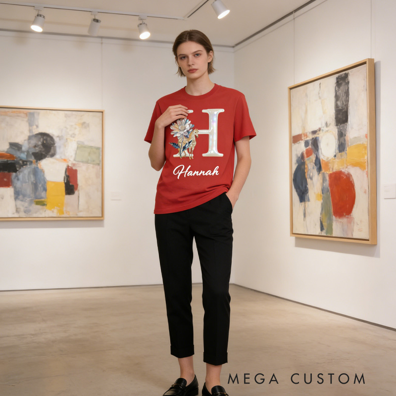 Personalized Horse Riding Birth Flower Initial Name Classic T-shirt for Women for Girls for Horse Lovers Riding Lovers Equestrian Lovers