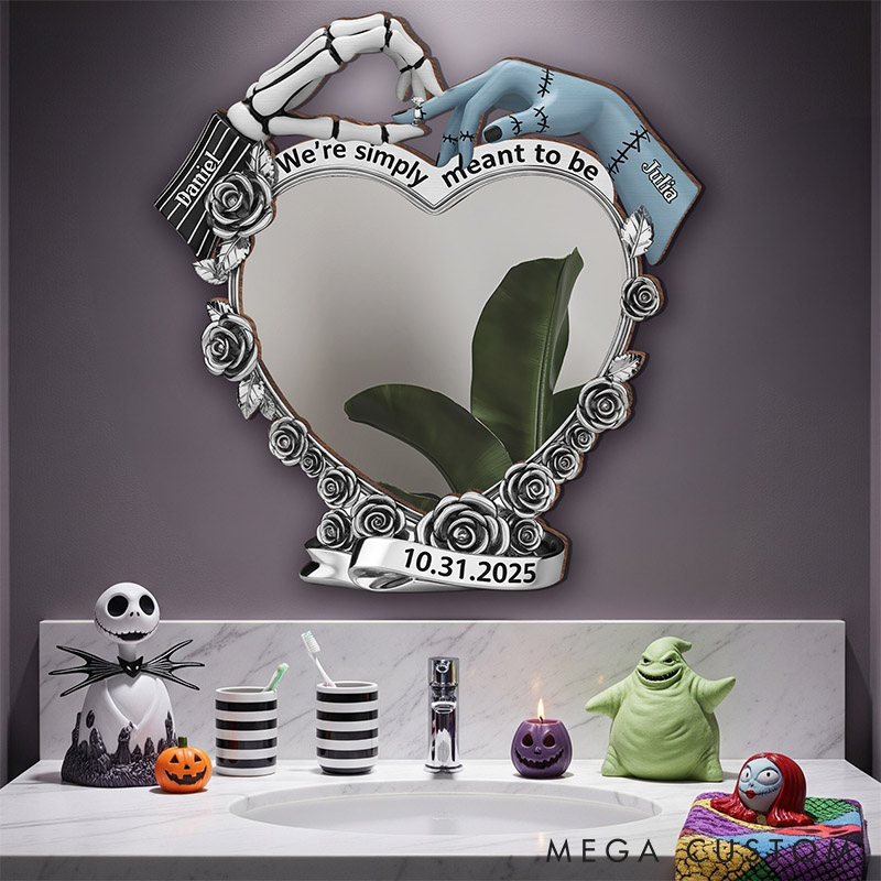 Personalized Couple Spooky We're Simply Meant To Be Custom Engagement Graphic 3D Printed Mirror with Name Valentines Day Anniversary Gift for Him Her