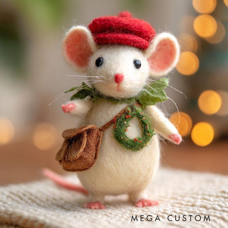 Needle Felted Mouse Christmas Ornament Wool Figurine