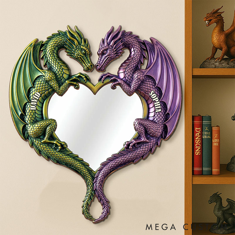Personalized Couple Retro Western Dragon Mirror Custom Graphic 3D Printed Mirror with Name Valentines Day Gift for Him Her Anniversary Gift