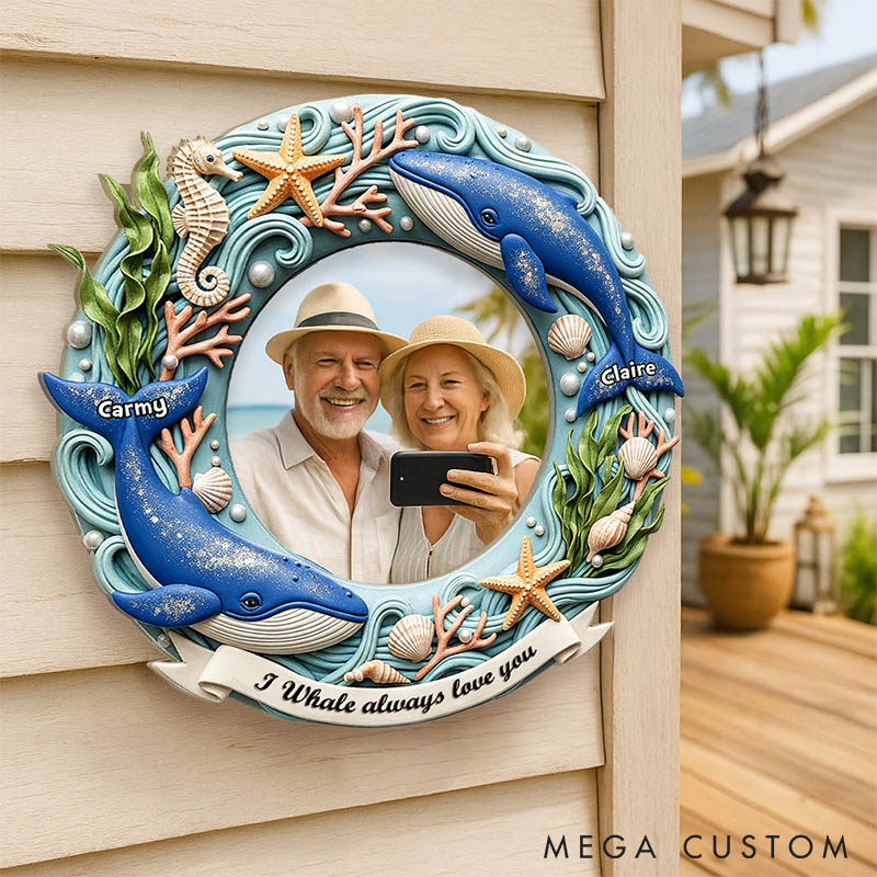 Personalized Couple I Whale Always Love You Mirror Custom Couple Whale Graphic 3D Printed Mirror with Name Valentines Day Anniversary Gift for Him Her