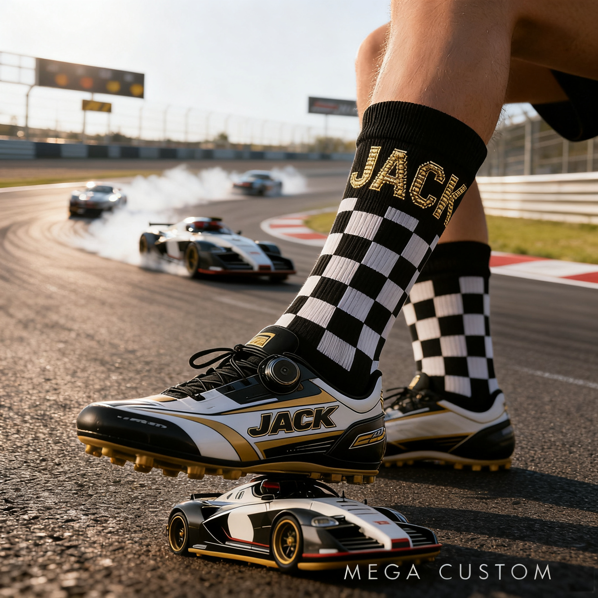 Personalized Racing Checkered Flag Socks Custom Name Sports Socks Gift for Race Car Drivers and Motorsport Fans