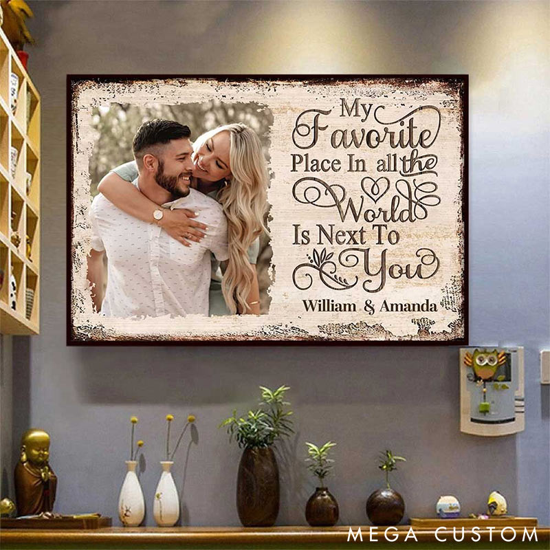 Personalized Next To You Is One Of My Favorite Places To Be Canvas Print Valentines Gifts for Couple Custom Photo Poster Gift for Her Him