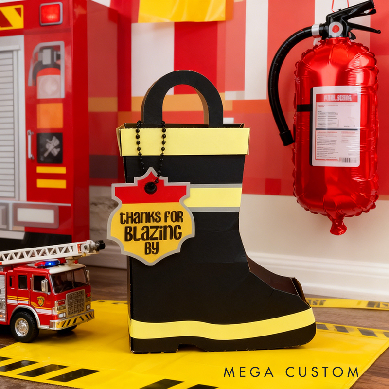 Personalized Firefighter Boot Gift Box - 3D Papercraft Treat Box for Kids, Fireman Themed Party Favors, Birthday Gift Packaging for Firefighter Lovers