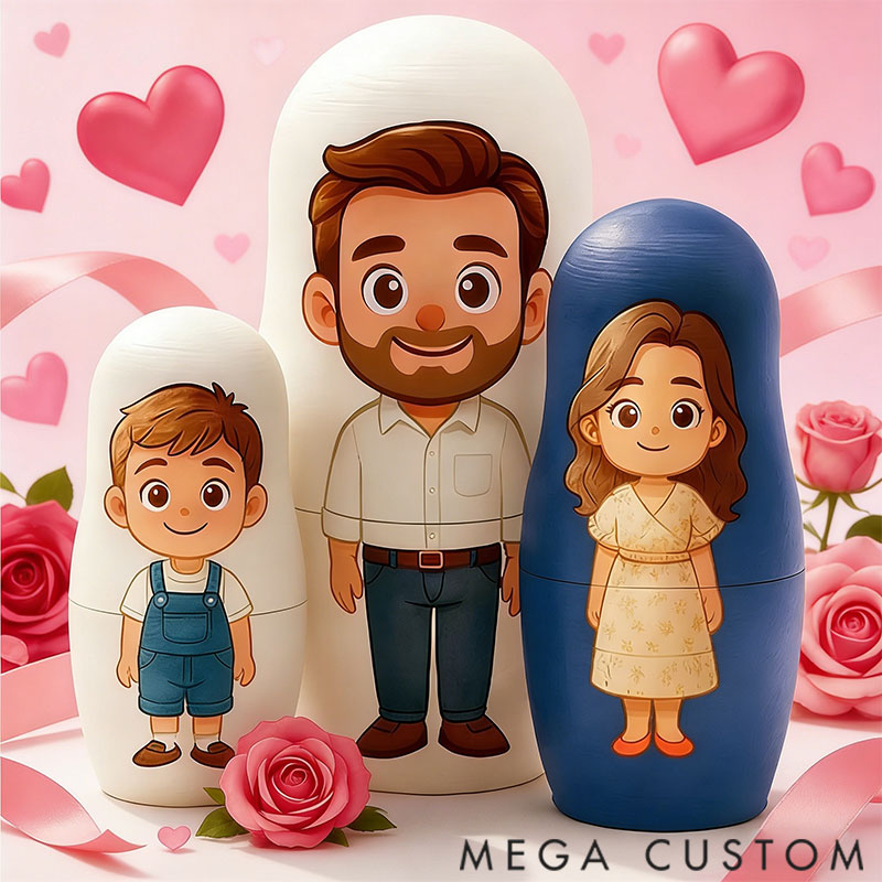 Personalized custom portrait nesting doll cartoon style family portrait gift photos Valentine's Day gift family gift