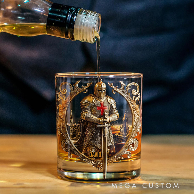 Personalized Knight of God Whiskey Decanter Set with Name Whiskey Glass Whiskey Bottle Religious Gift Christian Gift for Men