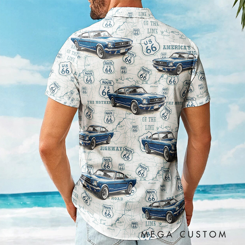 Personalized Classic Car Summer Vibes Custom Photo Hawaiian Shirt Racing-Themed Hawaiian Shirt