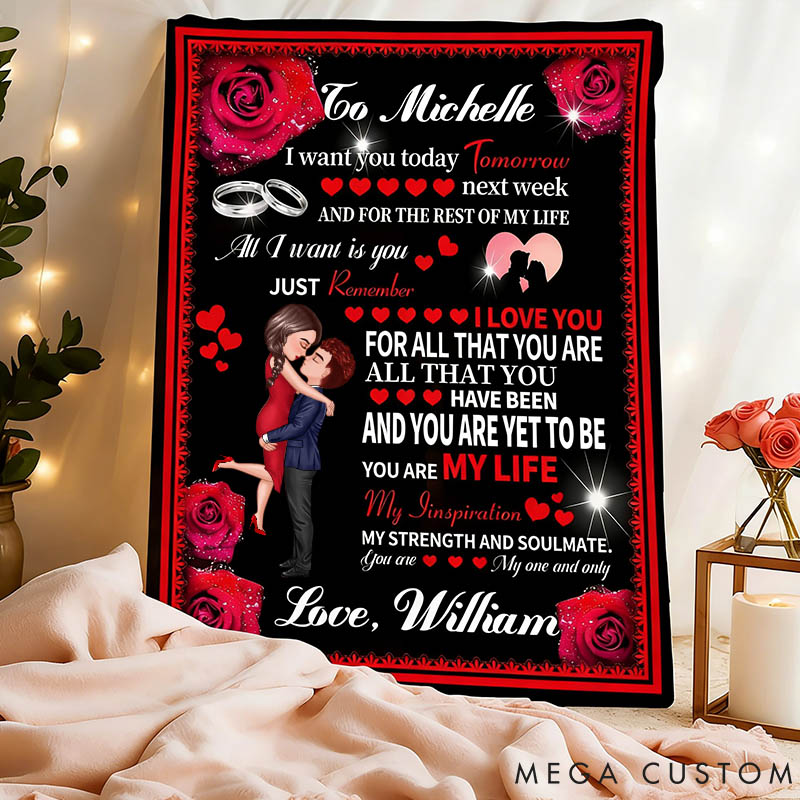 Personalized Couple You Are My Life Blanket Custom Couple Roses Love Letter Blanket with Name Valentine's Day Gift for Husband Wife Anniversary Gift