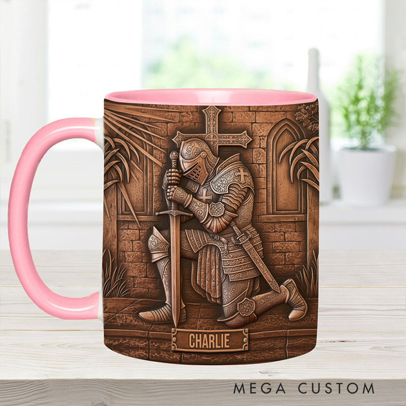 Personalized Knight Of God Ceramic Mug with Custom Name Religious Inspirational Gift Christian Gift for Men