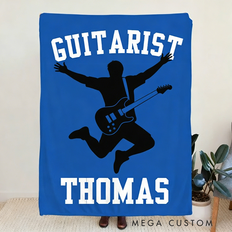 Personalized Silhouette Guitarist Soft Throw Blanket with Name Perfect for Guitar Lovers Music Enthusiasts Birthday Anniversary Performance Gifts