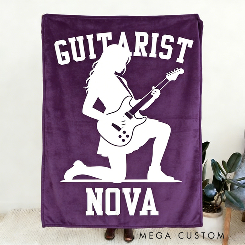 Personalized Silhouette Guitarist Soft Throw Blanket with Name Perfect for Her Guitar Lovers Music Enthusiasts Birthday Anniversary Performance Gifts