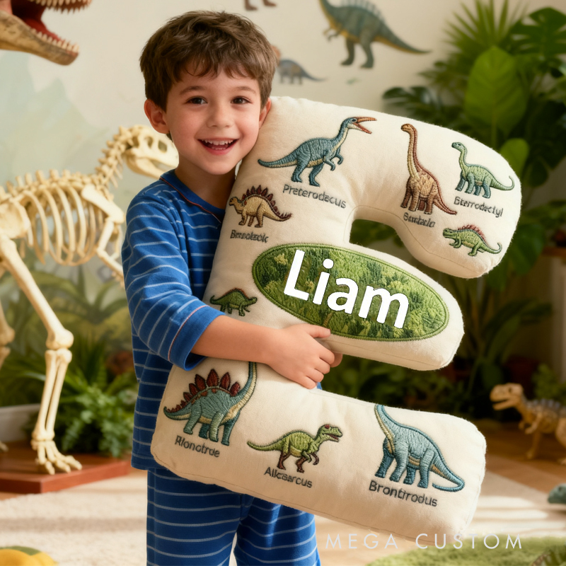 Personalized Dinosaur World Initials with Name Graphic 3D Print Pillow Christmas Gift for Kids Birthday Gifts