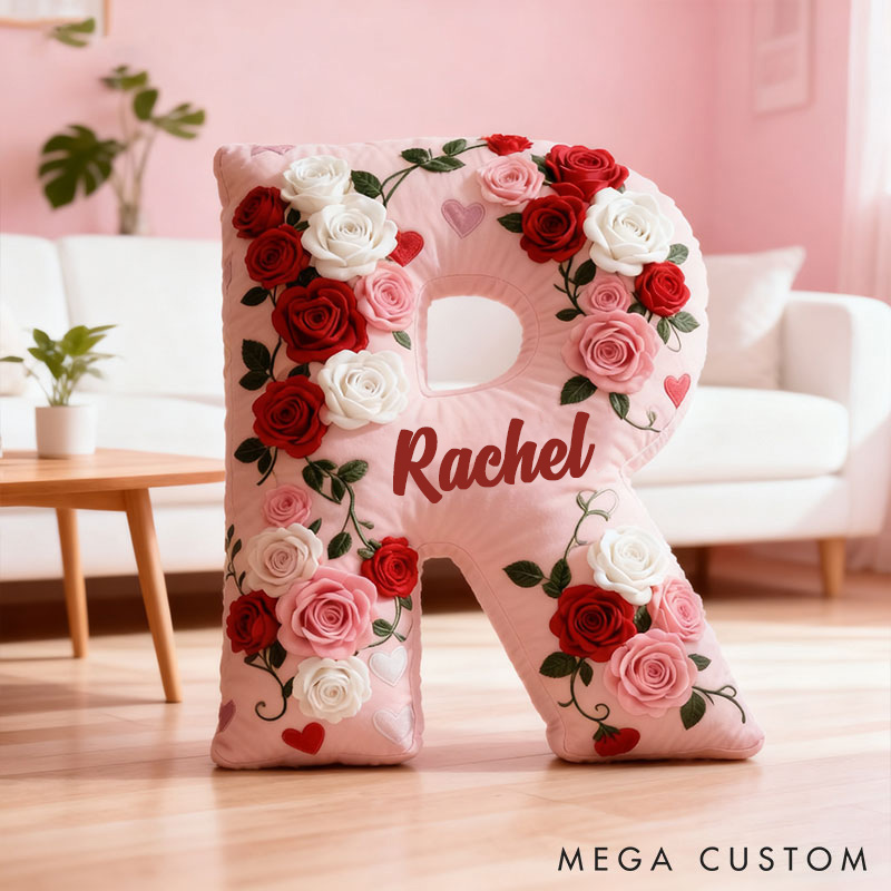 Personalized Girl friend Rose Pink 3D Printed Pillow Custom Name Cushion Valentine's Gift for GirlFriend Christmas Gift for Her