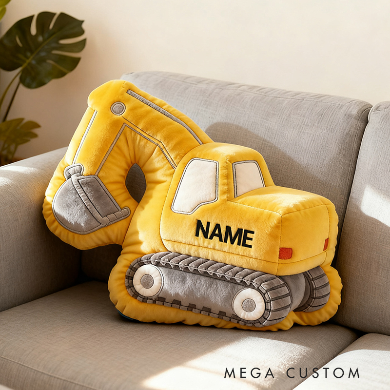  Personalized 3D Construction Excavator Plush Pillow With Your Own Name Soft Stuffed Toy for Kids Unique Decorative Cushion for Boys’ Room and Playroom