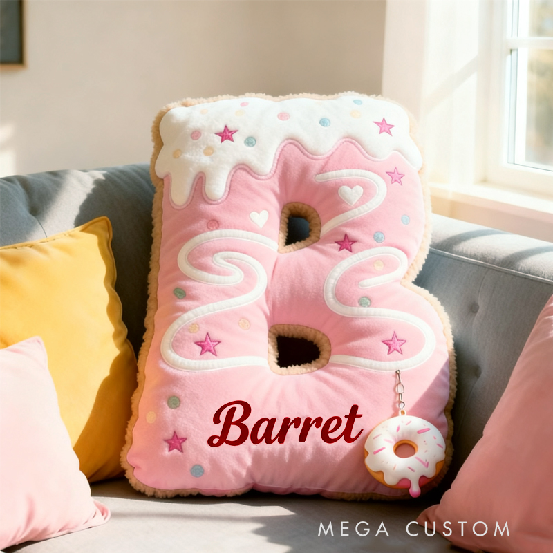 Personalized Cute Pink Donuts Initial Name Pillow Christmas Gift for Kids