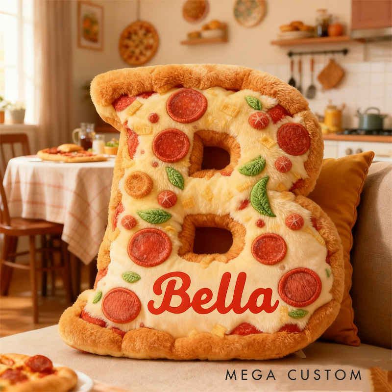 Personalized Delicious Pizza Initial Name Pillow Christmas Gift for Kids 