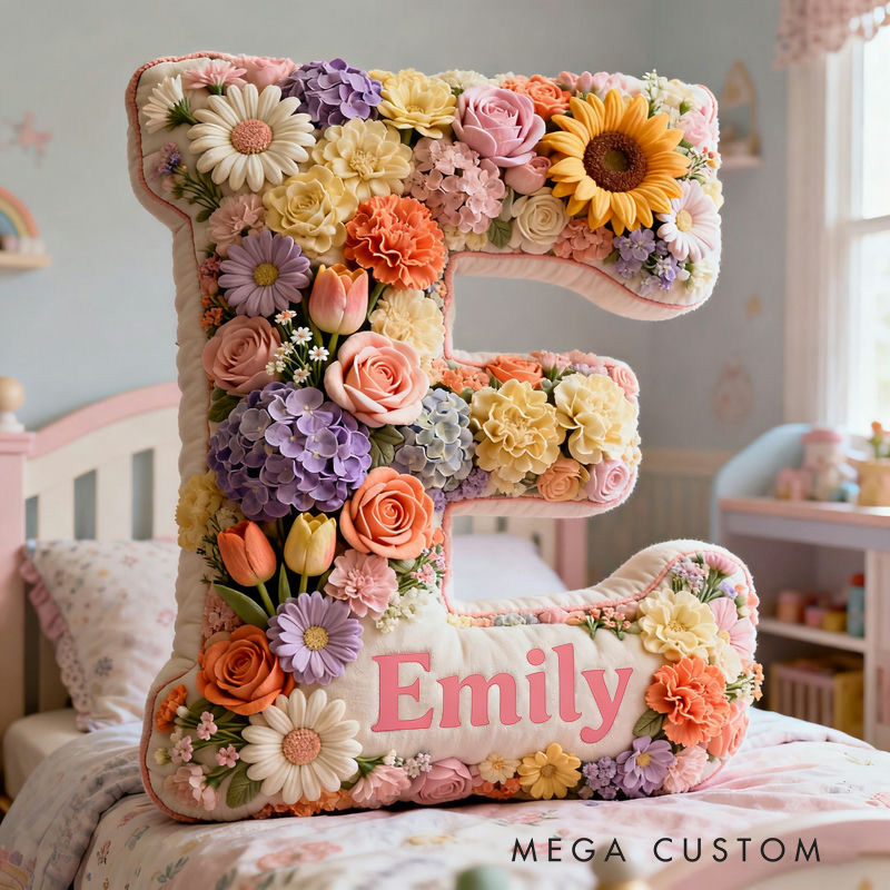 Personalized Floral Letter Name Custom Kids Gift Colorful Flower Garden Soft Romantic Decorative Graphic 3D Print Pillows