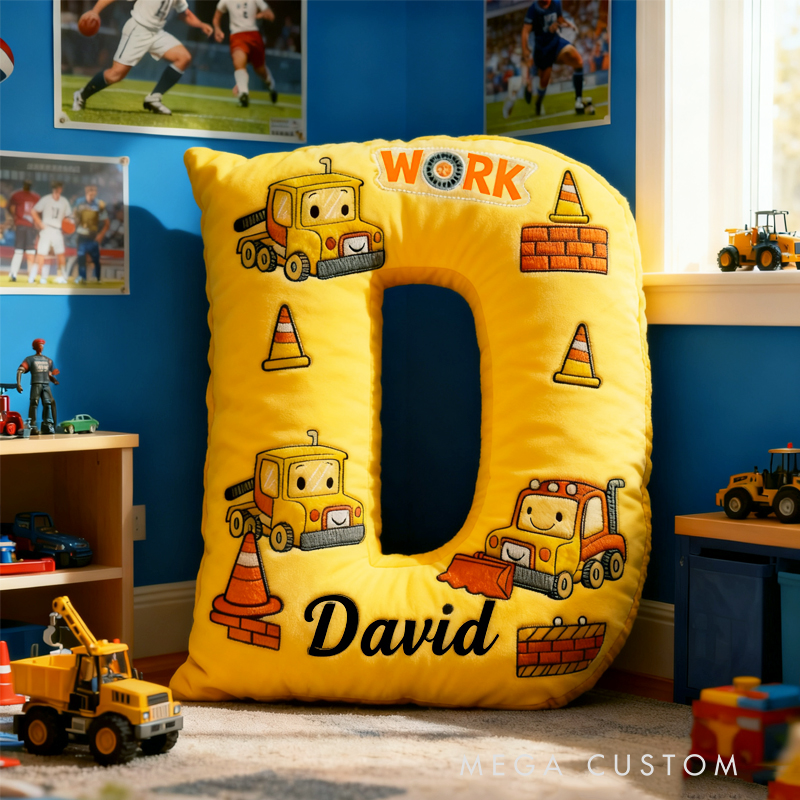 Personalized Cute Tractor Initials with Name Graphic 3D Print Pillow Christmas Gift for Kids 