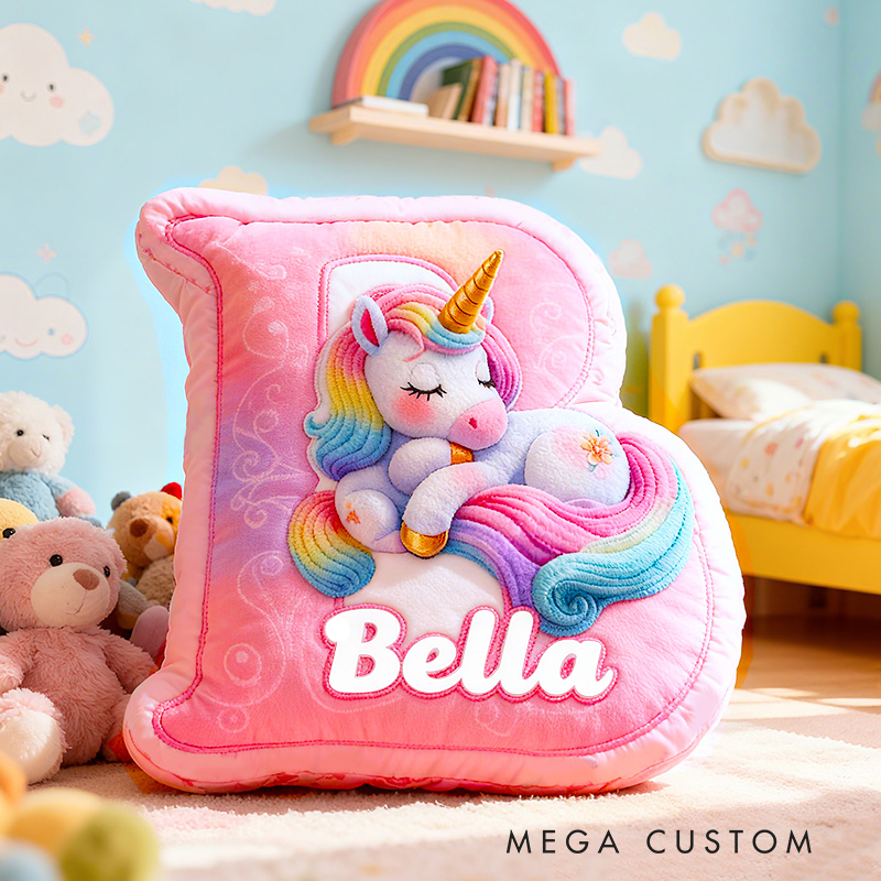 Personalized Pink Rainbow Cloud Letter Initial Custom Name Soft Decorative Gift Magical Girls Room Sweet Alphabet Graphic 3D Print Pillow