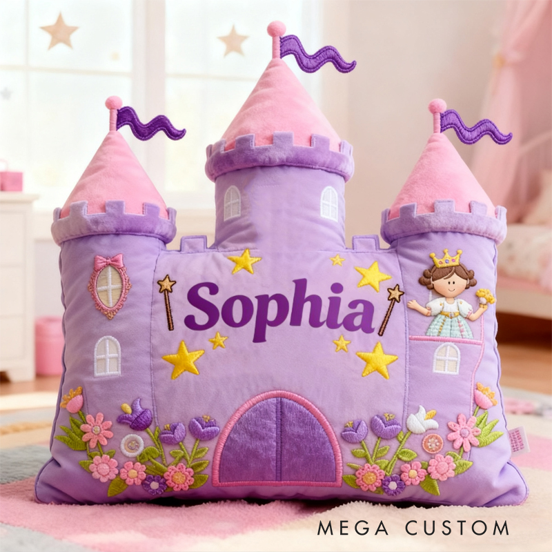 Personalized Cartoon Princess Castle with Name Graphic 3D Print Pillow Christmas Gift for Kids 