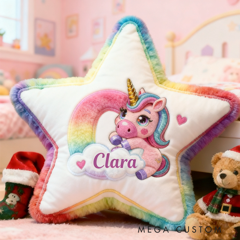 Personalized Cartoon Pink Dream Horse Initials with Name Graphic 3D Print Pillow Christmas Gift for Kids 