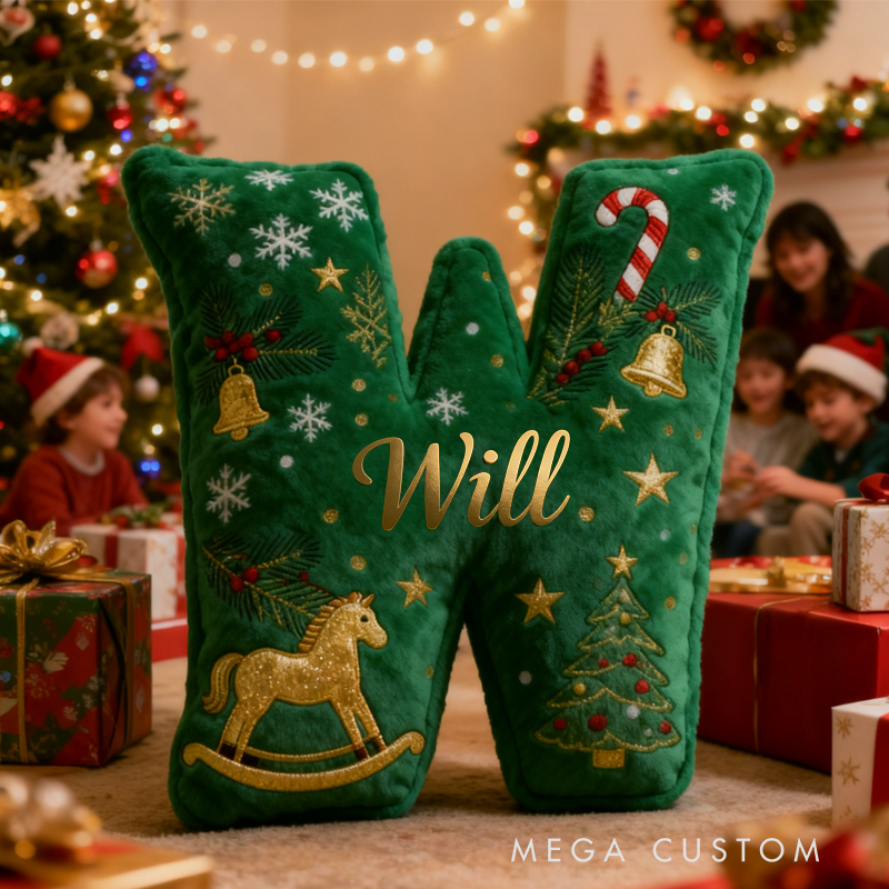 Personalized Christmas Letter with Name Pillow Festive Holiday Decor Graphic 3D Print Cozy Custom Cushion for Living Room Soft Decorative Gift for Kids Family
