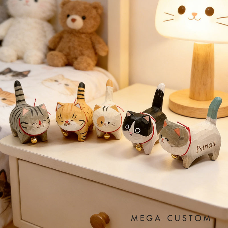 Personalized Handmade Wooden Cat Ornament Wood Cat Figurine Unique Cat Lover Gift