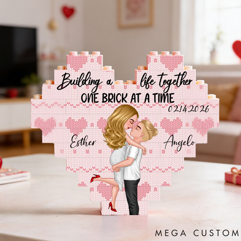 Personalized Couple Heart Building Block Puzzle Building a Life Together One Brick at a Time Blocks Valentine's Day Gift Anniversary Gift For Him Her