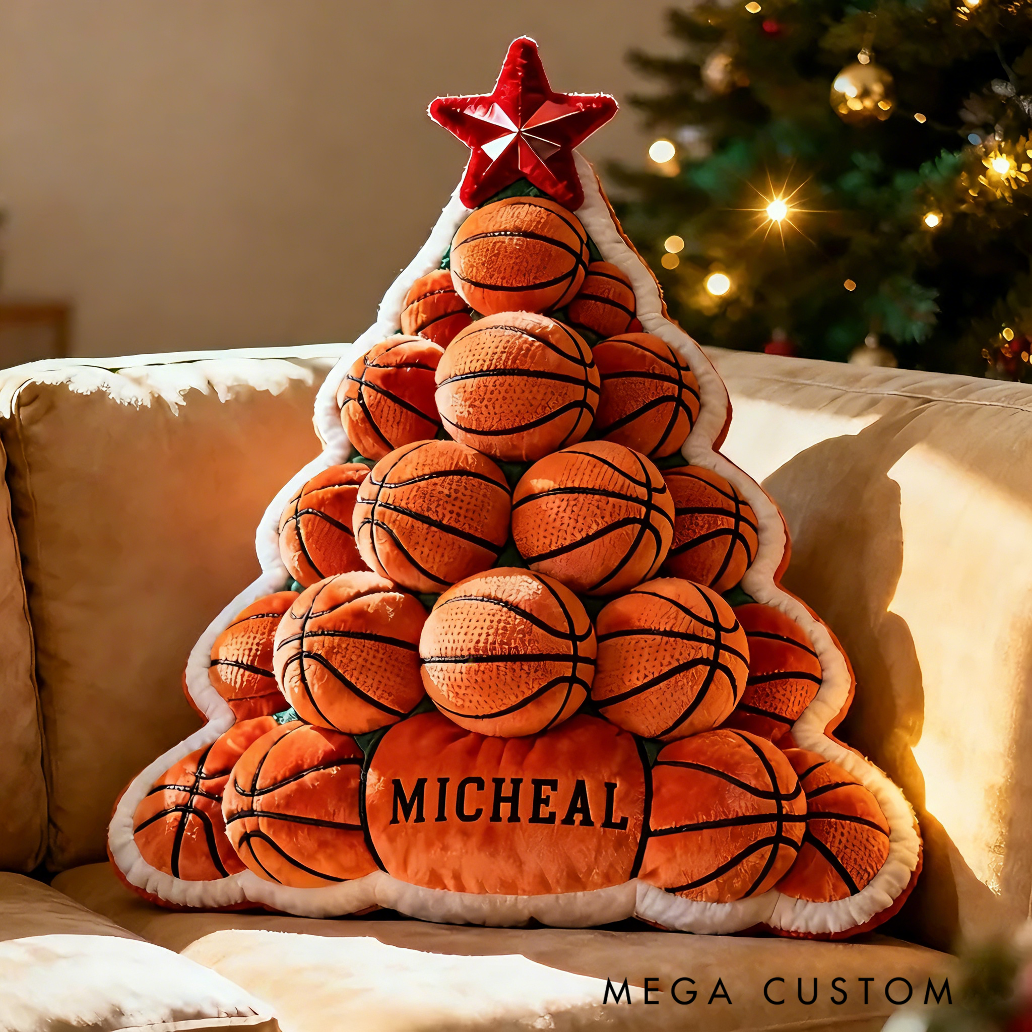 Personalized Graphic3DPrint Basketball Christmas Tree Pillow with Custom Name for Sports Lovers
